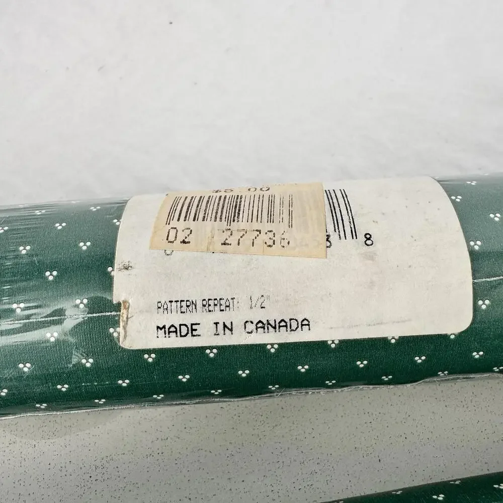 Vintage Borden Home Wallcovering Vinyl Coated Wallpaper Rolls Green White Dots